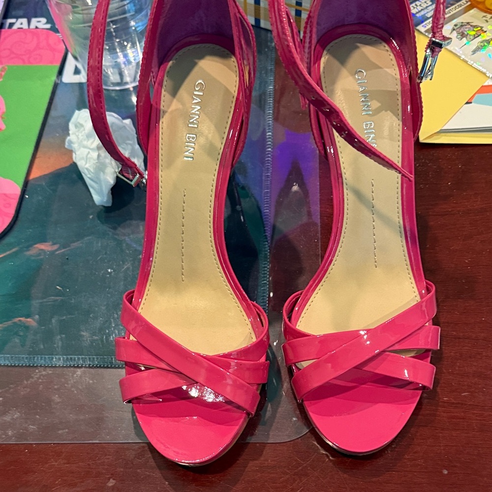 Gianni Bini Hot Pink Patent Strappy Ankle-Tie Heels